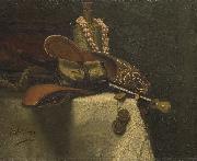 August Allebe Still life with eastern slippers oil on canvas